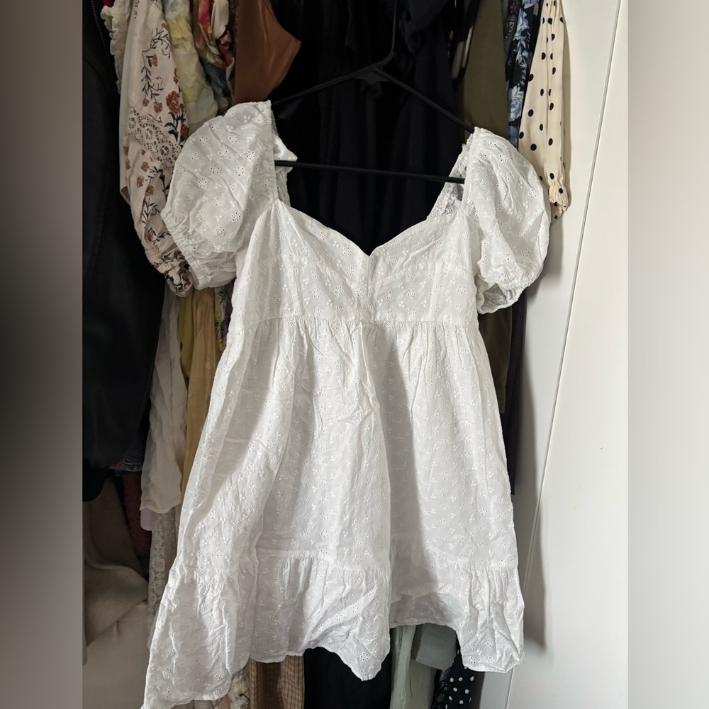 H&M White Textured Puff Sleeve Blouse